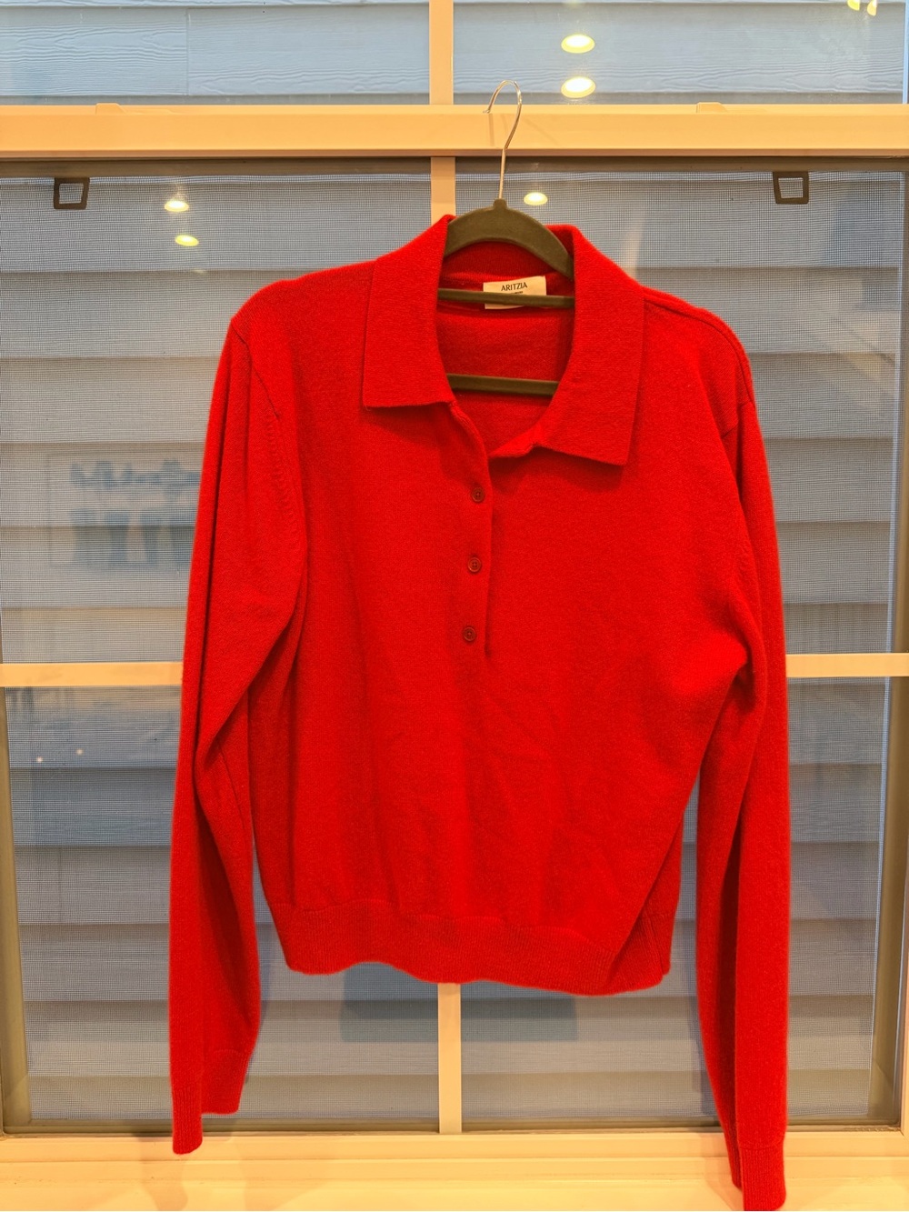 Aritzia Bright Red Collared V-Neck Button Pullover Sweater